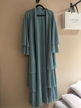 Layered BY HASANAT Chiffon abaya in turquoise